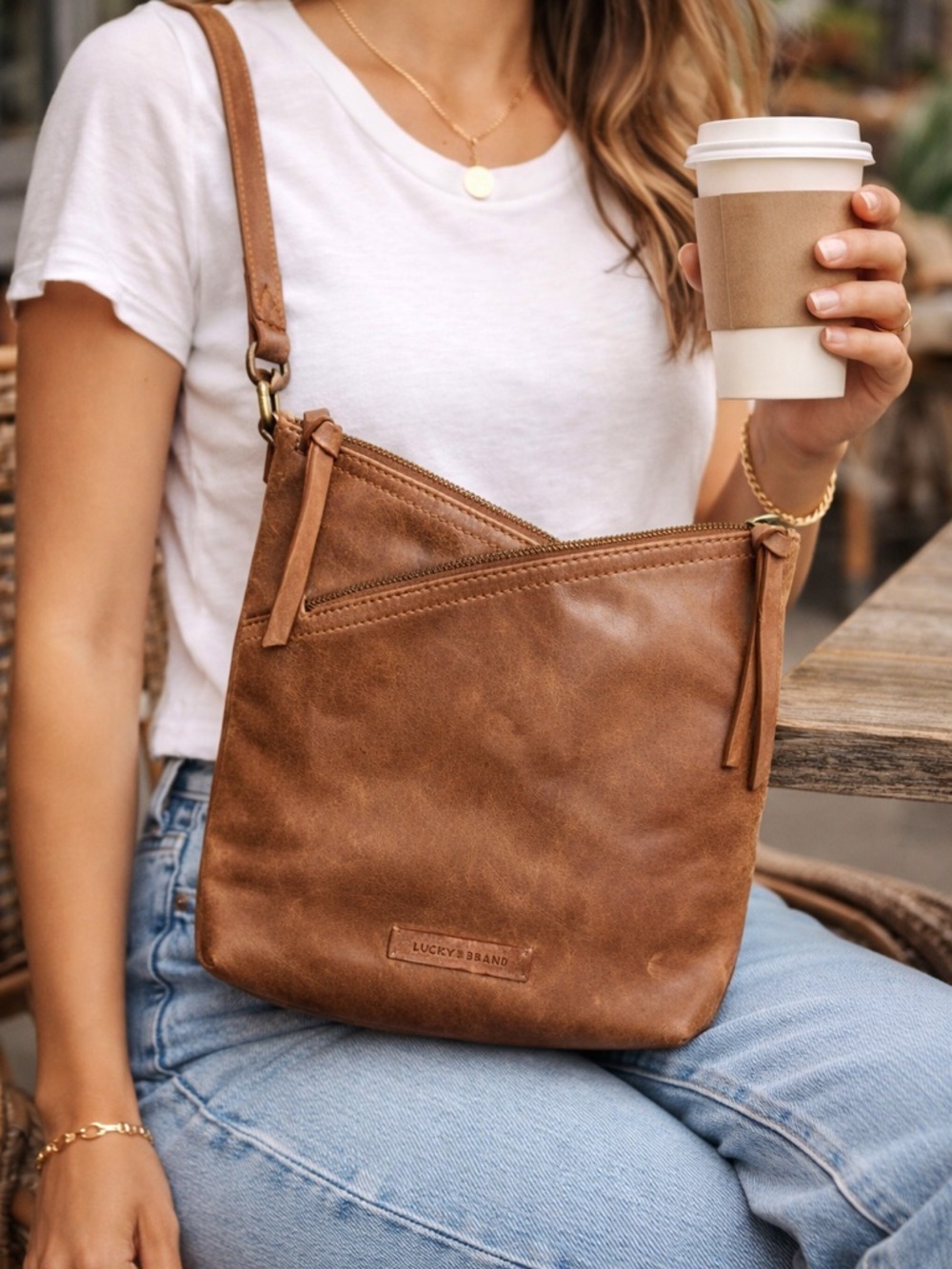 Lucky Brand Brown Leather Crossbody Bag Boho Distressed Minimalist